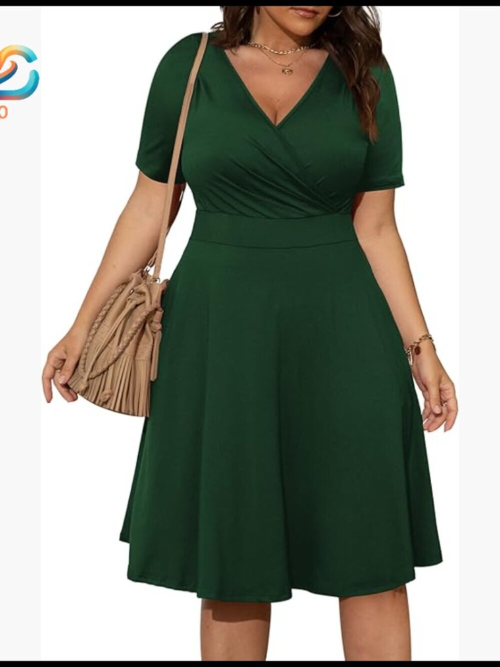 Plus Size Sleeveless Wrap V-Neck Midi Dress with Pockets Summer Casual